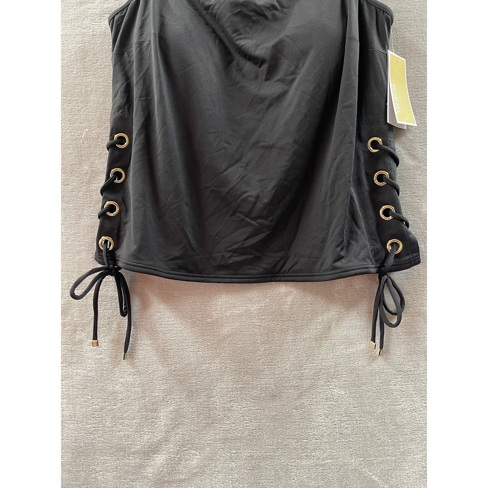 NWT Michael Michael Kors Black Lace Up Side Tankini Top Womens Size L NEW $130 - Picture 6 of 11